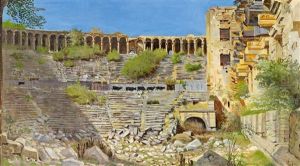 In Den Antiken Ruinen Von Aspendos In Kleinasien by Leopold Bara