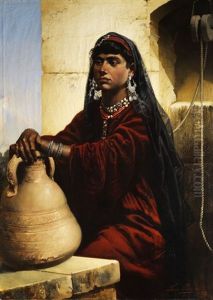Orientalisches Madchen Am Brunnen Mit Grosem Tonkrug by Leopold Bara