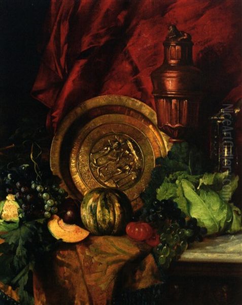 Stilleben Mit Beckenschlagerschale, Obst, Gemuse Und Krug - view 1