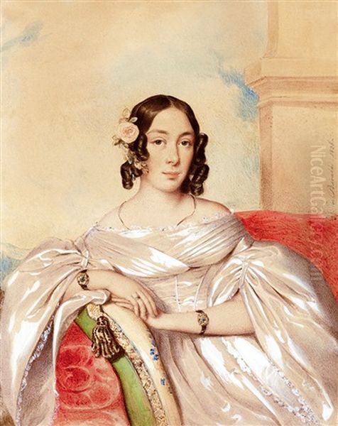 Lady In A White Silk Dress With A Rose - view 1