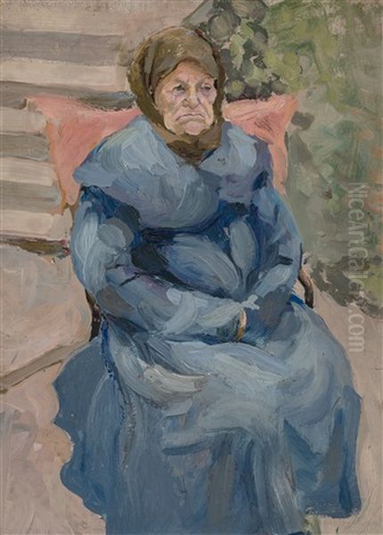 An Elderly Woman In A Blue Coat - view 1
