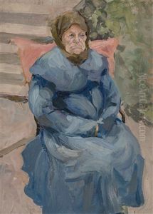 An Elderly Woman In A Blue Coat by Vladimir Davidovich Baranoff-Rossine
