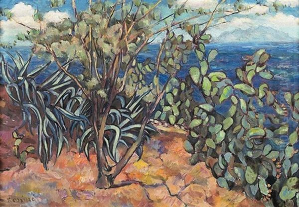 Landscape With Aloe And Cactus, Corsica - view 1