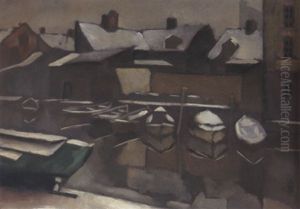 Roofs And Boats, Norway by Vladimir Davidovich Baranoff-Rossine