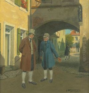 Zwei Altere Herren Bei Einer Unterhaltung In Kleiner Altstadtgasse