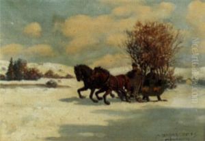 Winterlandschaft Mit Pferdeschlitten