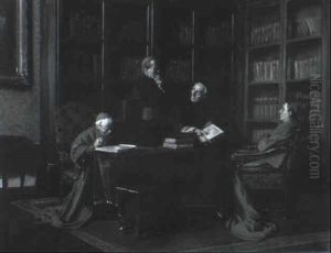 Gelehrtes Gesprach Der Kardinale In Der Bibliothek by Max Barascudts