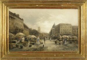 Market On Boulevard Montmartre In Paris by Emil Barbarini