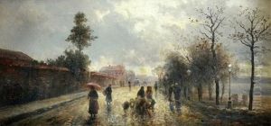 Figure And Sheep In The Street by Emil Barbarini