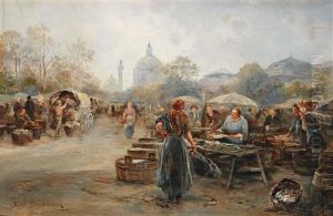 Market Day Near The Church Of St. Charles by Emil Barbarini