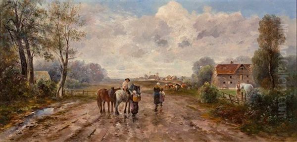 Herbstliche Landschaft. Bauer Mit Heimkehrendem Vieh Nach Einem Gewitter. - view 1