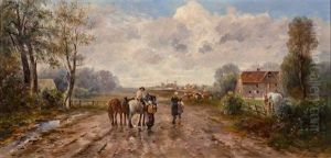 Herbstliche Landschaft. Bauer Mit Heimkehrendem Vieh Nach Einem Gewitter. by Emil Barbarini