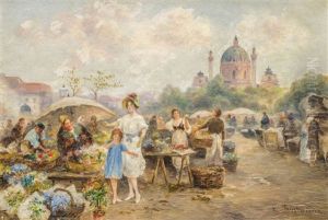 Blumenmarkt Auf Dem Wiener Karlsplatz by Emil Barbarini