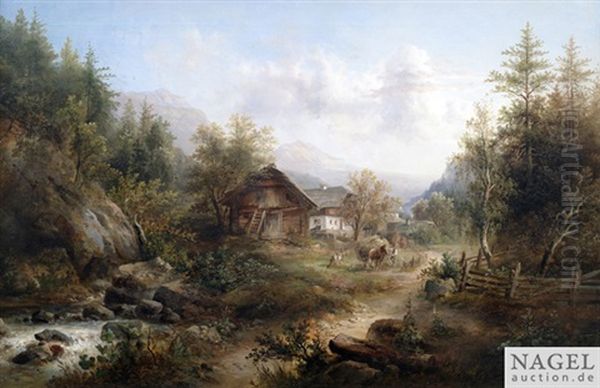 Gebirgslandschaft Mit Bauerngehoft - view 1