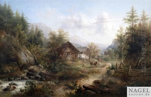 Gebirgslandschaft Mit Bauerngehoft by Emil Barbarini