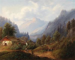 Mountain Landscape With Decorative Figures by Emil Barbarini