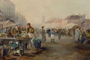 Markttag Mit Lebhaftem Treiben An Einem Dunstigen Fruhlingstag Markttag Mit Lebhaftem Treiben An Einem Dunstigen Fruhlingstag