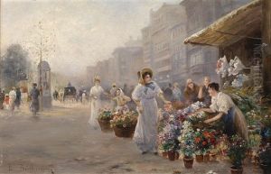 Ein Blumenmarkt by Emil Barbarini