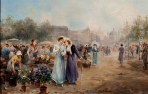 Flower Market Near Vienna's St. Charles Church by Emil Barbarini