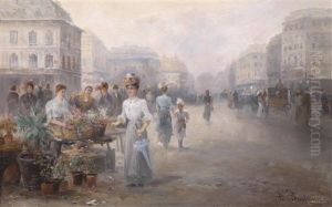 Blumenmarkt In Brussel by Emil Barbarini