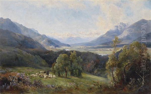 Blick In Ein Tal, Im Vordergrund Eine Schafherde - view 1