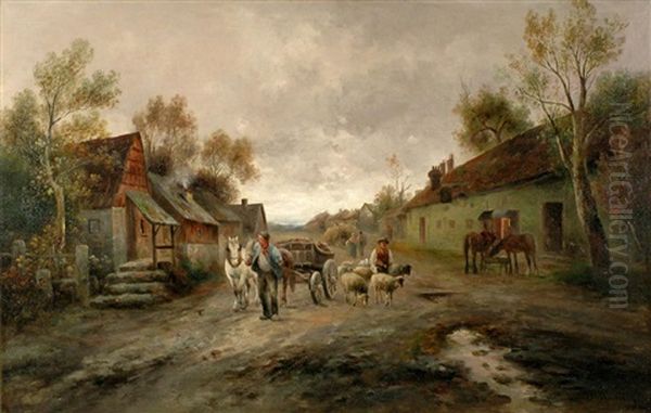 Village Street In Early Evening - view 1