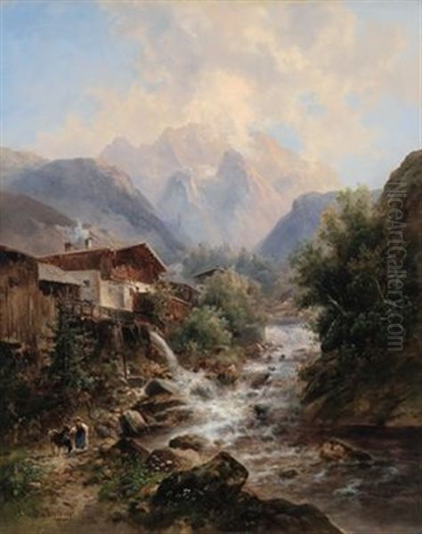 Ziegenhirtin Am Gebirgsbach Bei Partenkirchen (?) - view 1