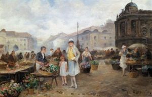 Wien, Capriccio - Blumenmarkt Mit Blick Auf Das Alte Burgtheater by Emil Barbarini