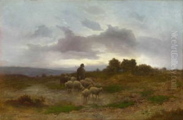 Heimkehrender Schafer Mit Herde - view 1