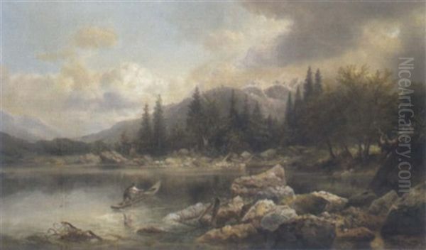 Gebirgssee Mit Fischer - view 1