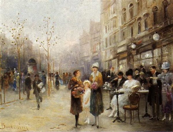 Ein Strasencafe Mit Einer Blumenverkauferin - view 1