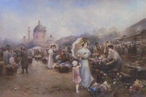 Blumenmarkt Auf Dem Wiener Karlsplatz by Emil Barbarini