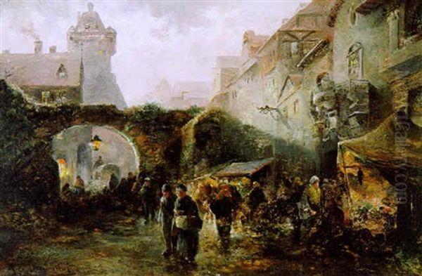 Weihnachtsmarkt In Einem Deutschen Stadtchen by Emil Barbarini