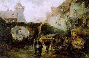 Weihnachtsmarkt In Einem Deutschen Stadtchen by Emil Barbarini