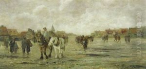 Hollandische Dorfstrasse Mit Reitern Und Bauern by Emil Barbarini