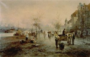 Marktszene Am Flusufer by Emil Barbarini