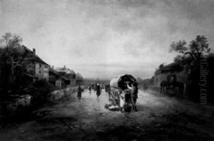Sonnenuntergang Uber Einer Dorfstrase by Emil Barbarini