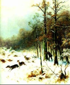 Jager Im Verschneiten Winterwald by Emil Barbarini