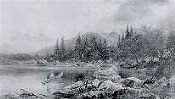 Figure In A Punt On An Alpine Lake - view 1