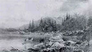 Figure In A Punt On An Alpine Lake