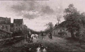 Abenddammerung Uber Einer Dorfstrasse Abenddammerung Uber Einer Dorfstrasse
