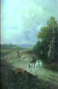 Landschaft Mit Einem Reiter Im Vordergrund by Emil Barbarini