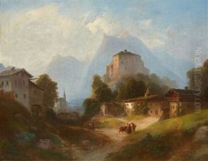 Alpine Landscape With A Castle And Village