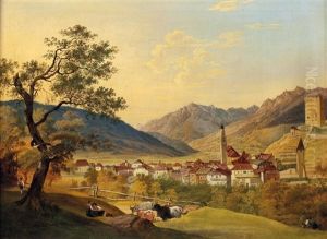 Blick Auf Meran Mit Dem Pulverturm