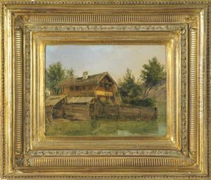 Holzandhaus Auf Flussbank (wood Country House On River Bank)