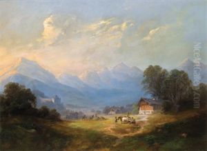 Bei Der Heuenrte Mit Blick Auf Golling by Franz Barbarini
