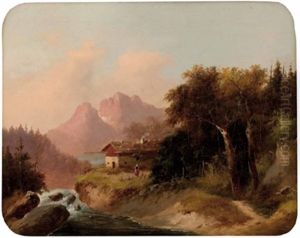 Sennerhaus Im Mittelgebirge (+ Berglandschaft Mit Andachtsturmchen Und Staffage; Pair) by Franz Barbarini