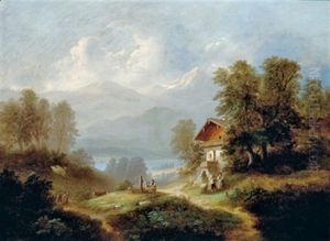 Grose Landschaft Mit Bauernhaus Und Figurlicher Staffage