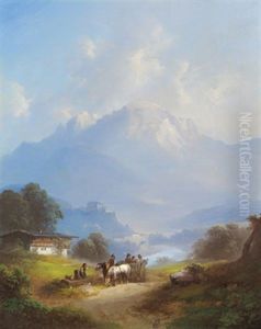 Blick Auf Burg Werfen Mit Figurlicher Staffage Im Vordergrund by Franz Barbarini