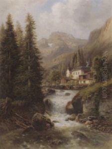 Berglandschaft Mit Bach Und Gebauden